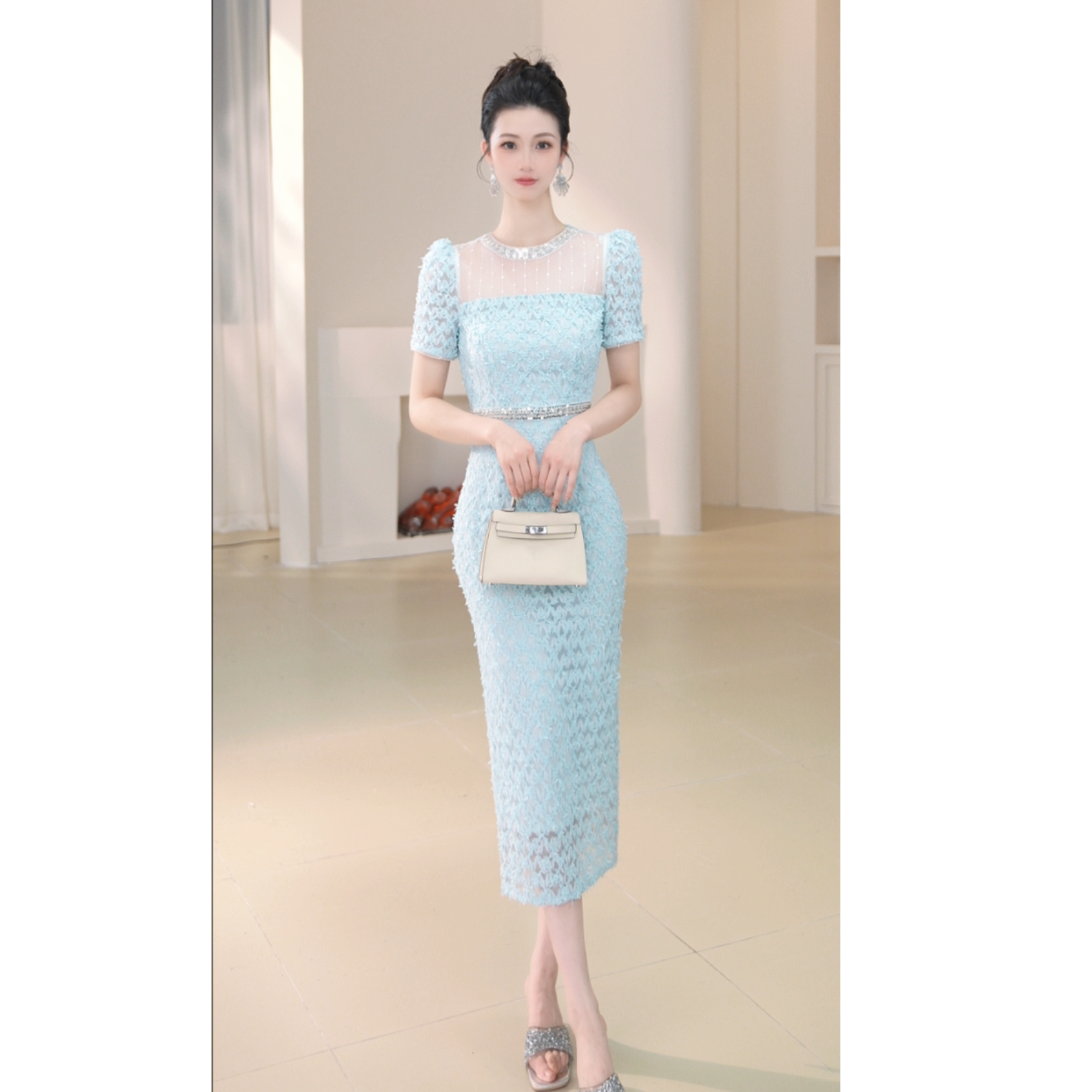 61173气质轻奢时尚夏季修身设计师优雅名媛复古宴会显瘦连衣裙