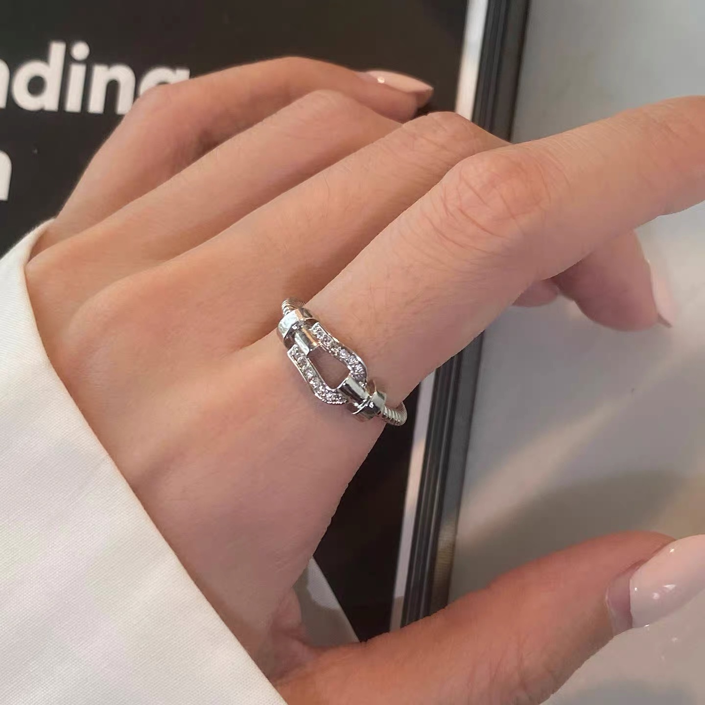 钛钢戒指 开口马蹄扣戒指银色353