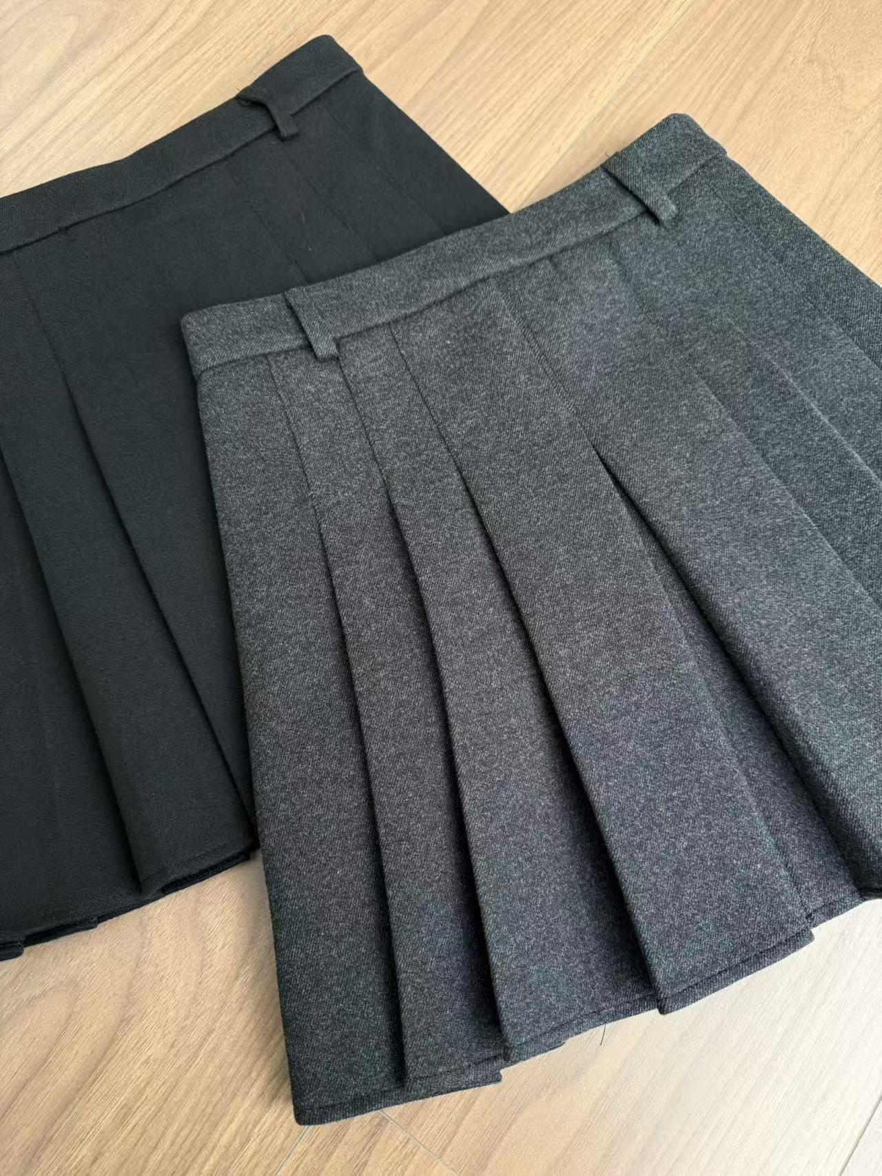 8235百褶裙短裙毛呢通勤风半身裙厚款半裙秋冬