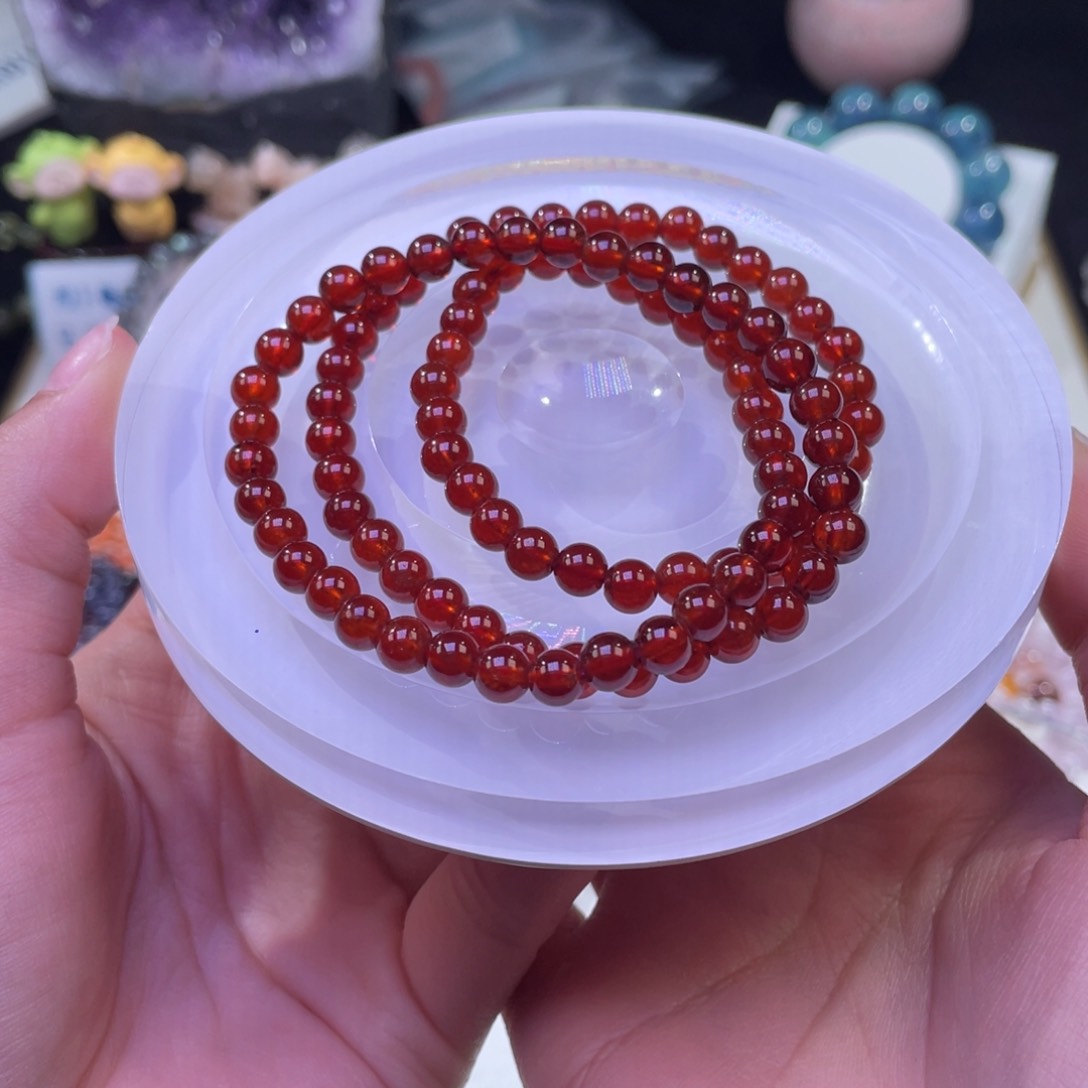 未镶嵌手链水晶血珀色橙红石榴石多圈5+