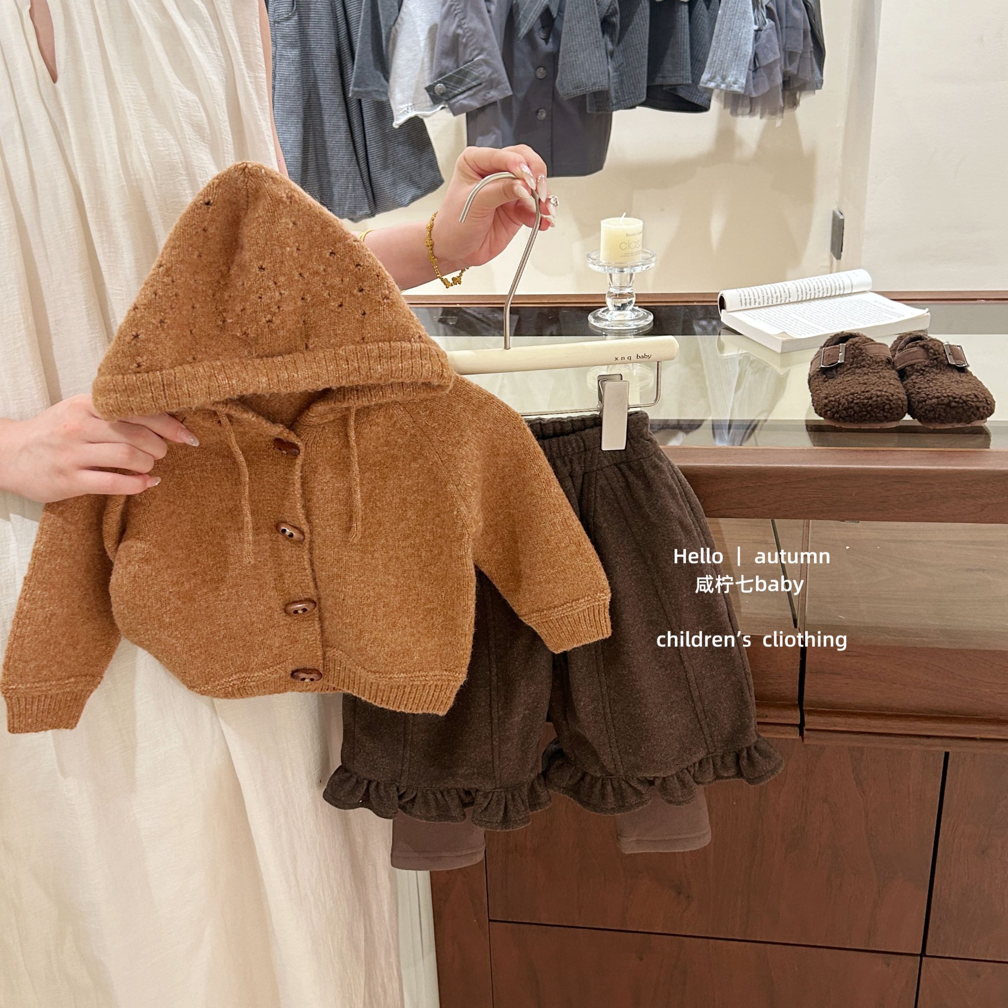 【咸柠七】原创！女宝甜美镂空连帽针织开衫外套秋冬季儿童洋气毛衣