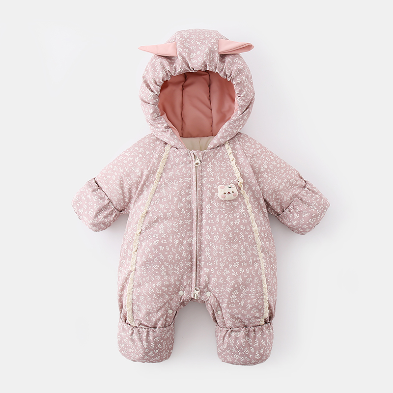 (韩系)婴儿冬季小碎花可包手包脚连体衣加厚加绒外出服