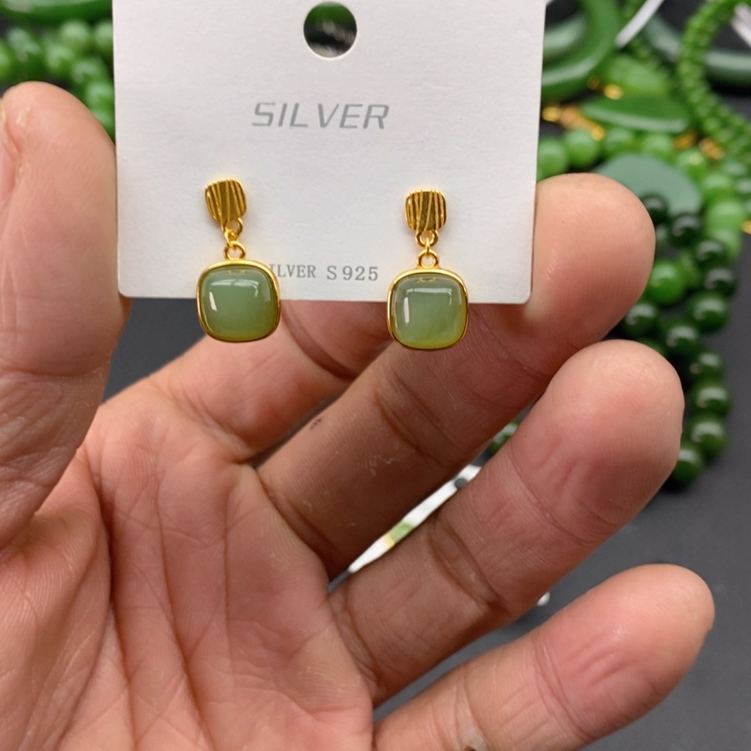 和田玉（碧玉）手链银S925镀金镶嵌