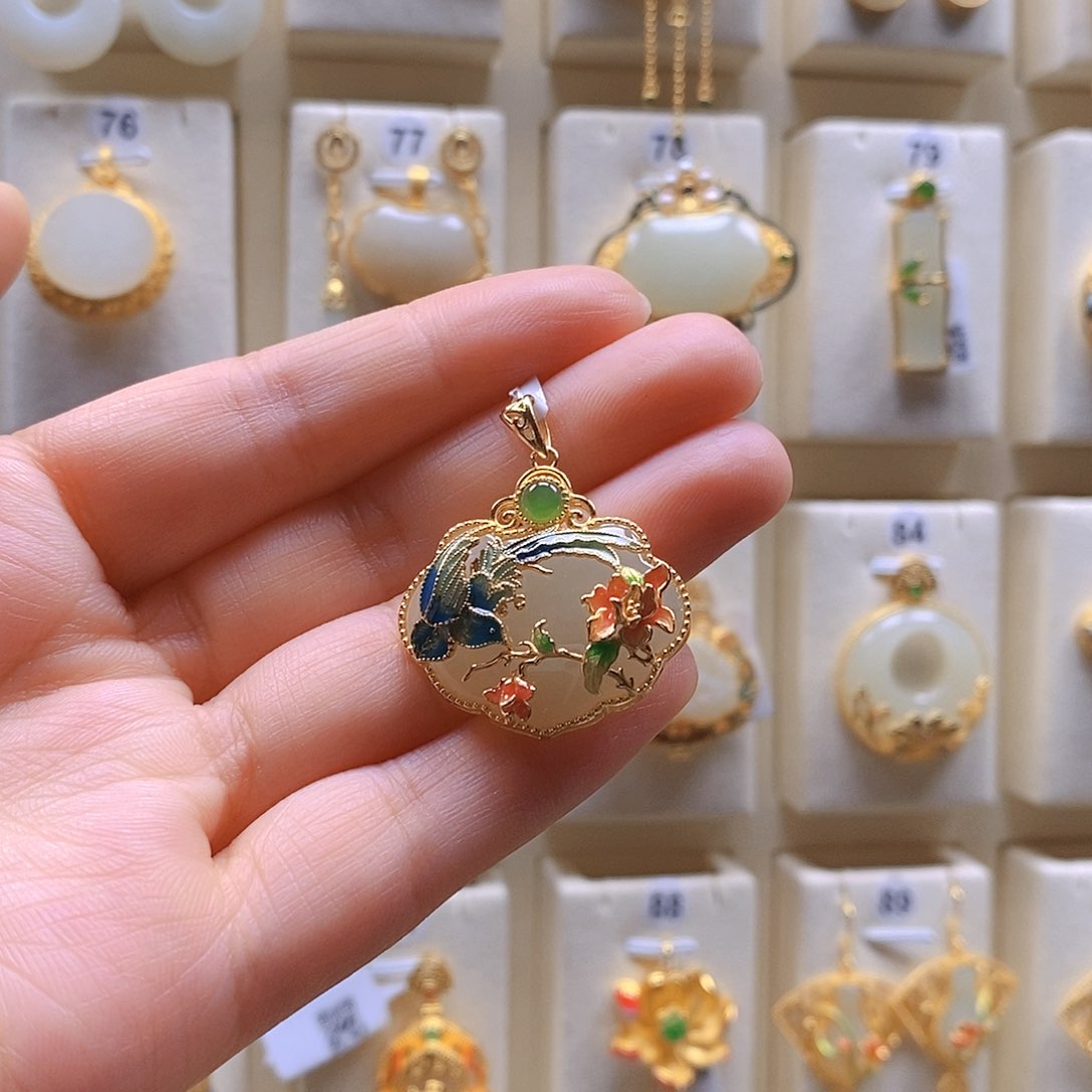 和田玉颈饰银S925镶嵌