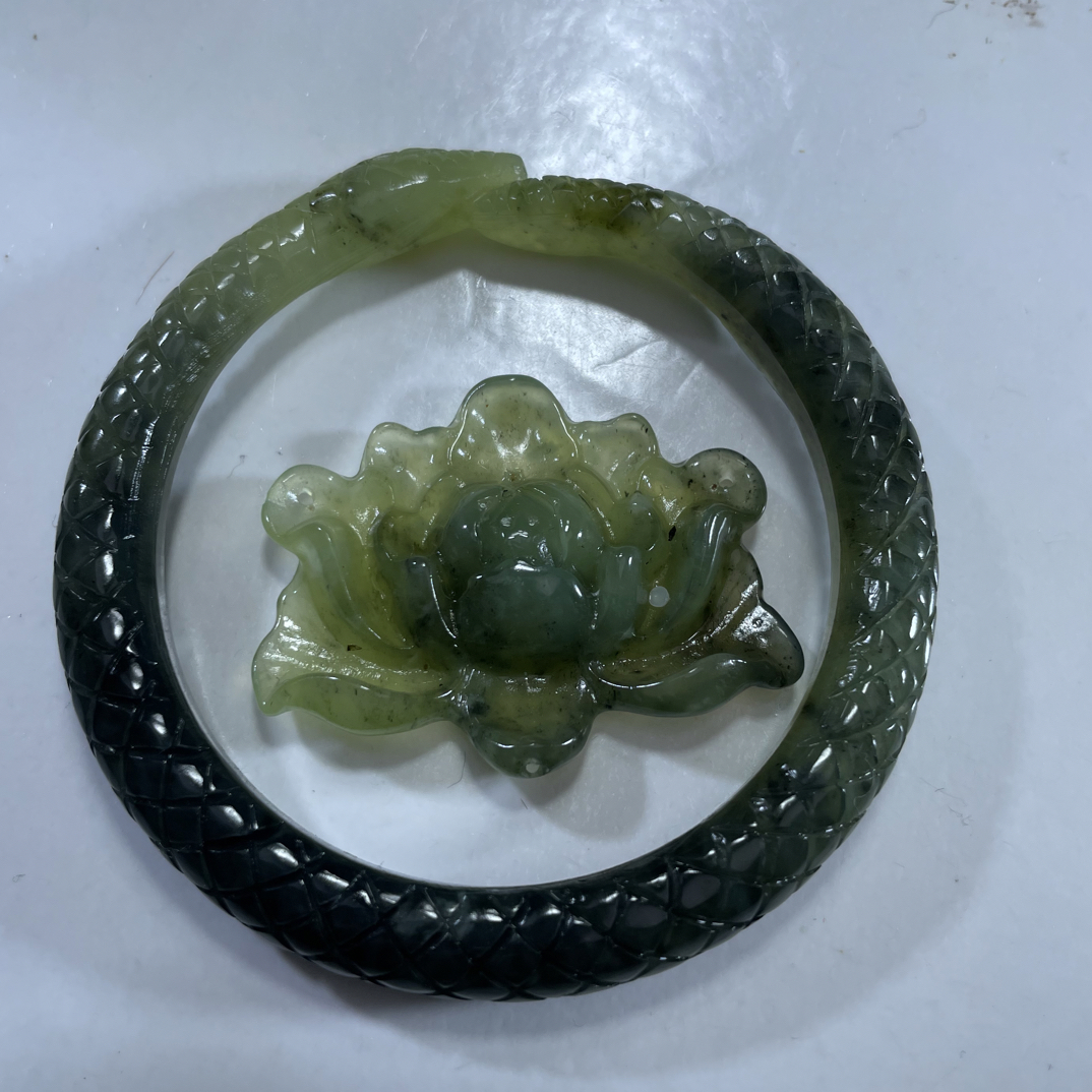 岫玉水墨蛇手镯58口径60号