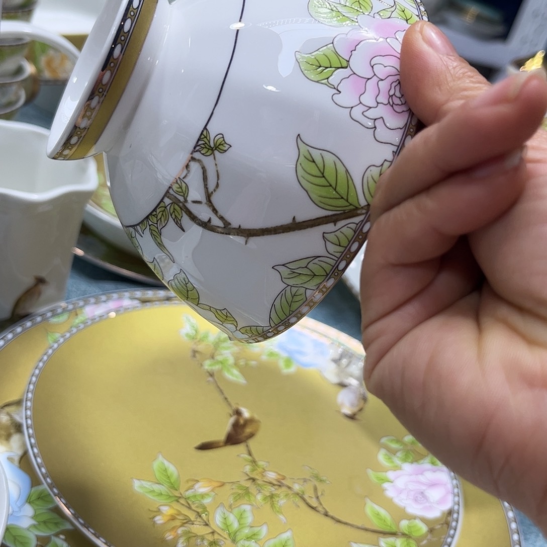 瓷片琴瑟和鸣碗六个微瑕4.5寸