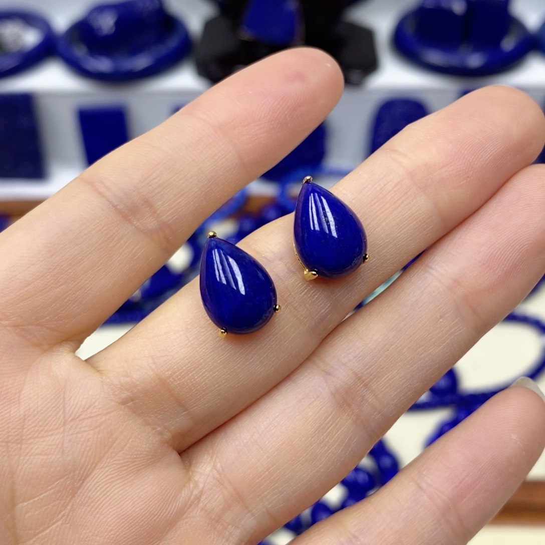 青金石耳饰银S925镀金镶嵌