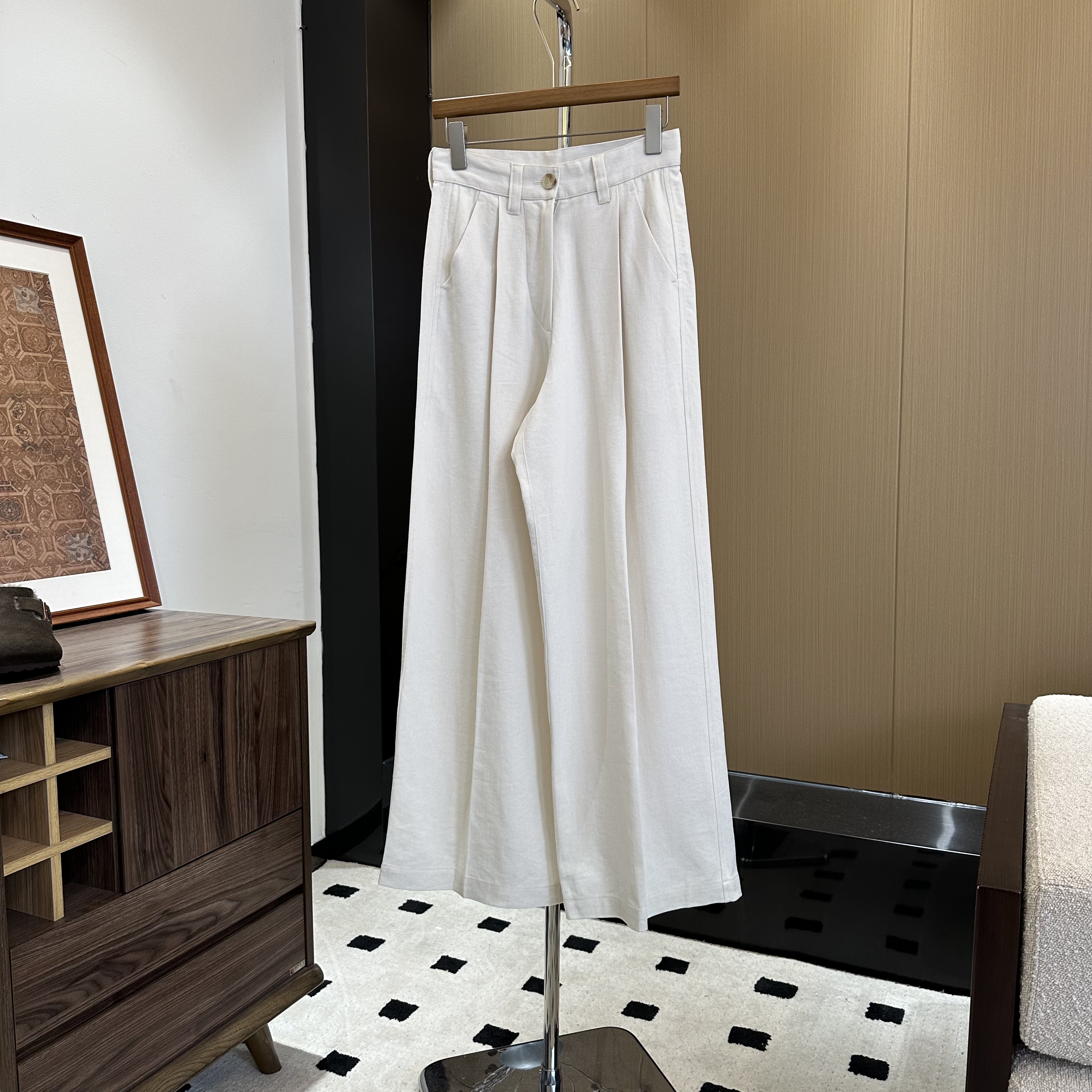 陈邓邓25春款亚麻+有机棉】白色垂感显瘦 高腰宽松气质阔腿裤2032
