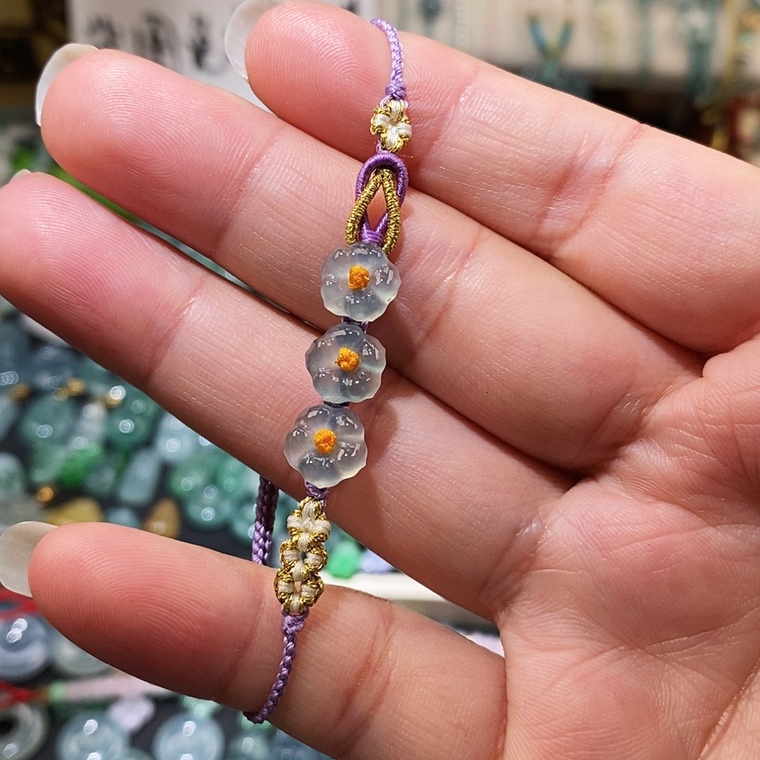 翡翠未镶嵌颈饰三花手绳15可调节