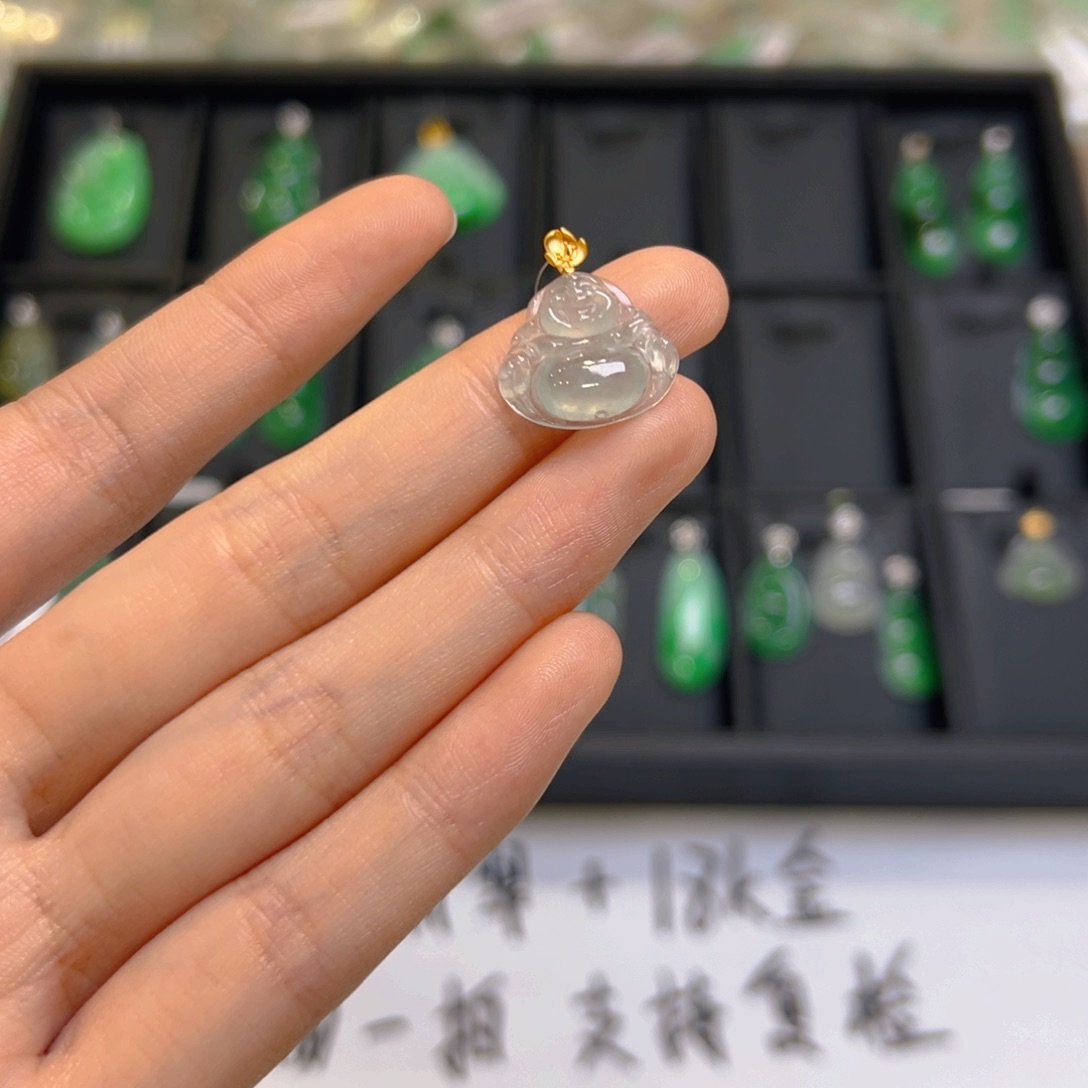 翡翠18K金镶嵌吊坠(不含链)