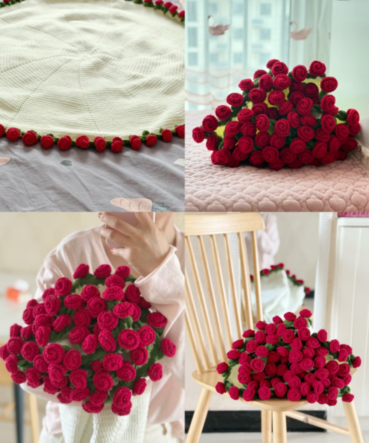 毯子花束花郁金香花毯毛线团手工编织