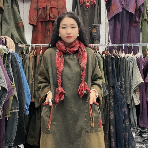 刺绣招财猫牛仔盘扣炒色裙