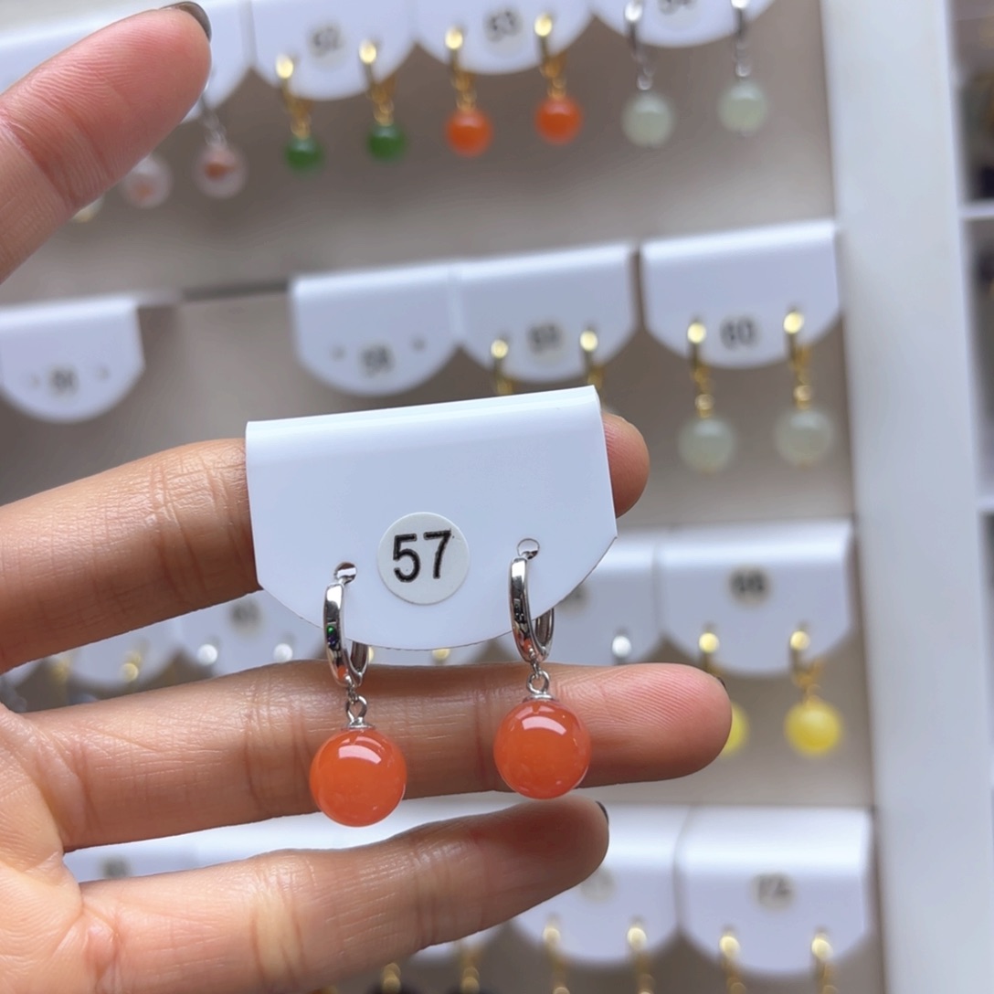 南红玛瑙耳饰银S925镶嵌2