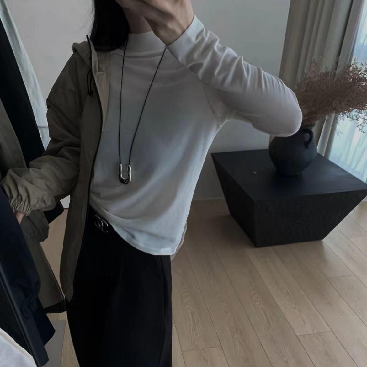 水溶双层小半领」柔软弹力纯色百搭半高领亲肤软糯长袖内搭打底010