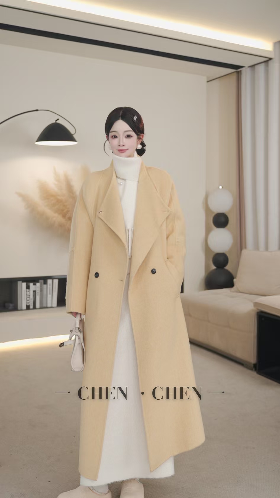 【束语定制】秋冬新款大韩版宽松羊毛大衣气质款翩翩起舞女士外套