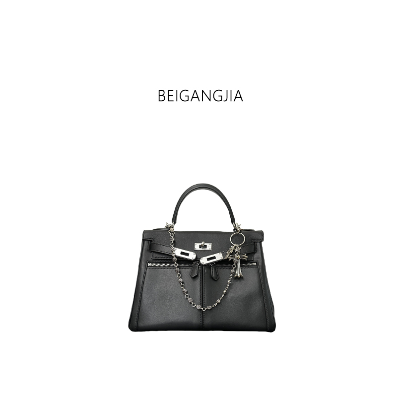 LKS（Sf头层牛皮+双肩带）头层牛皮女士单肩包时尚手提真皮斜挎包