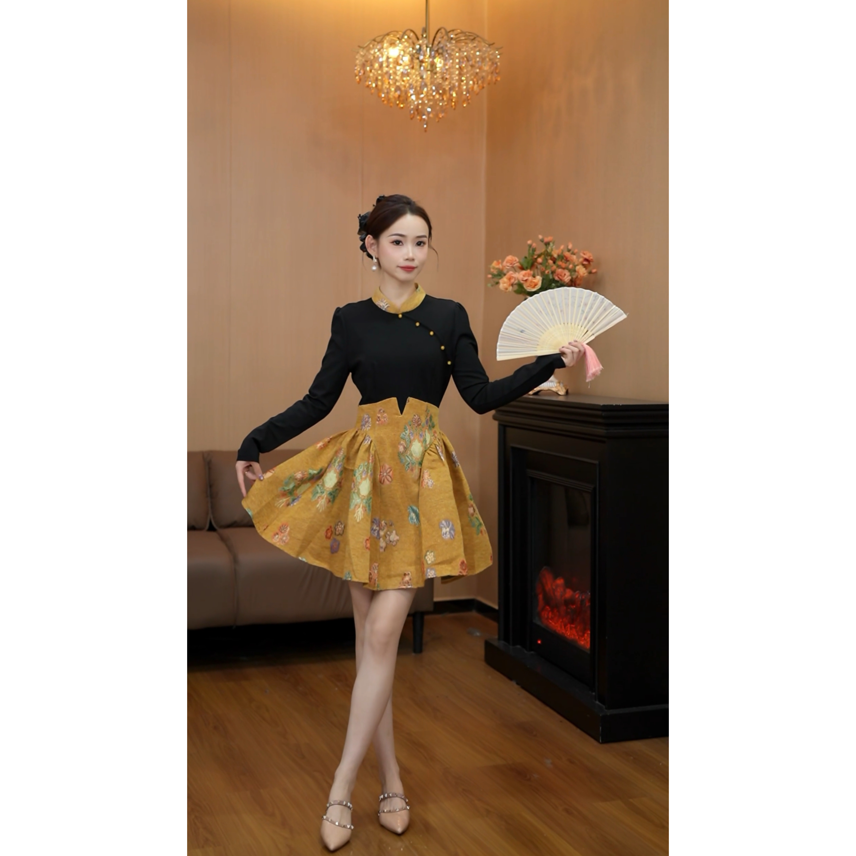 6716【金棠珞】新中式国风气质连衣裙秋冬收腰显瘦连衣裙