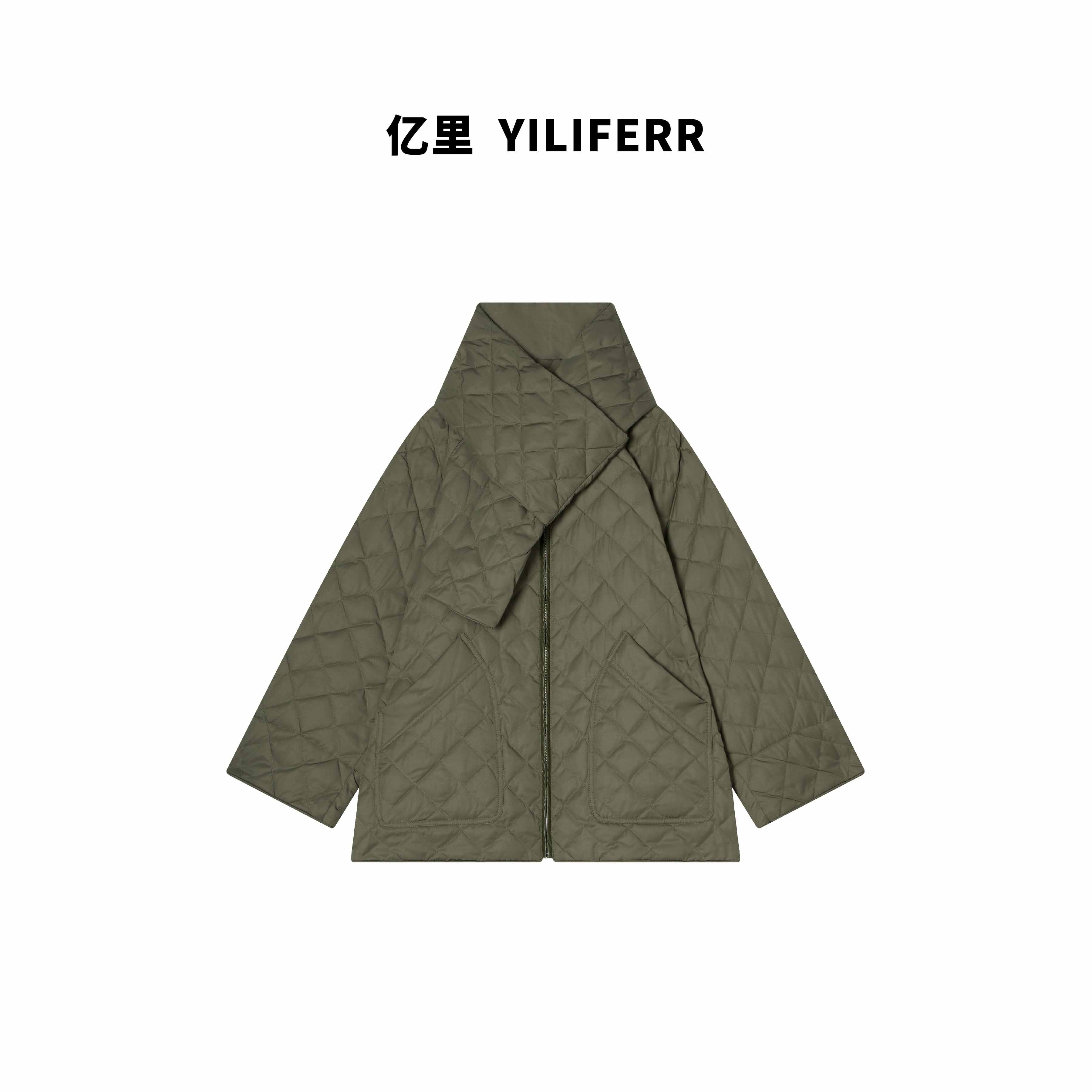 【YILI显瘦女装】时尚菱格领口设计外套羽绒服 Y1556