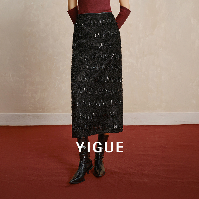 [小云总]亦谷珠片流苏黑色半身裙时尚轻奢高级感半裙G6CAR003