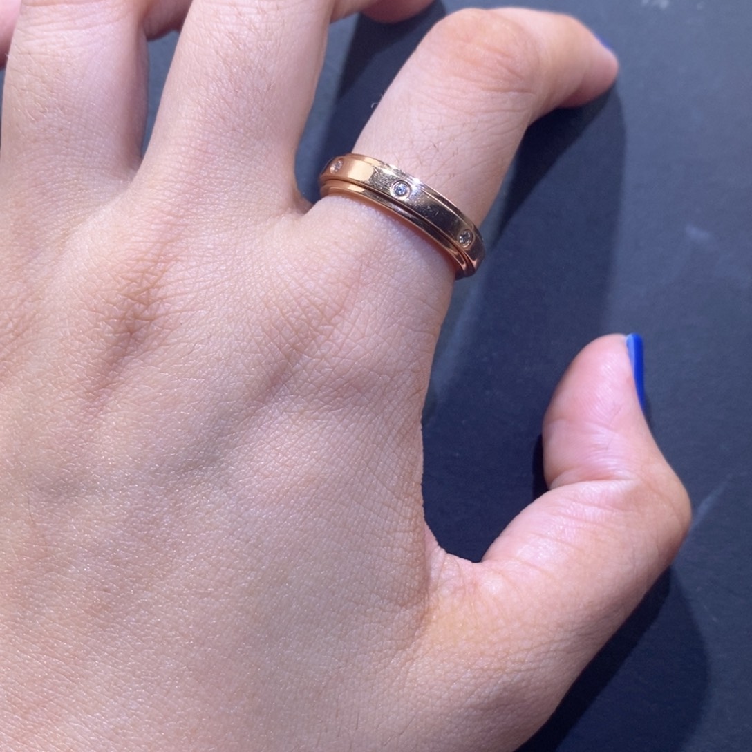 戒指/指环钻石18K金镶嵌k玫转动七钻戒指