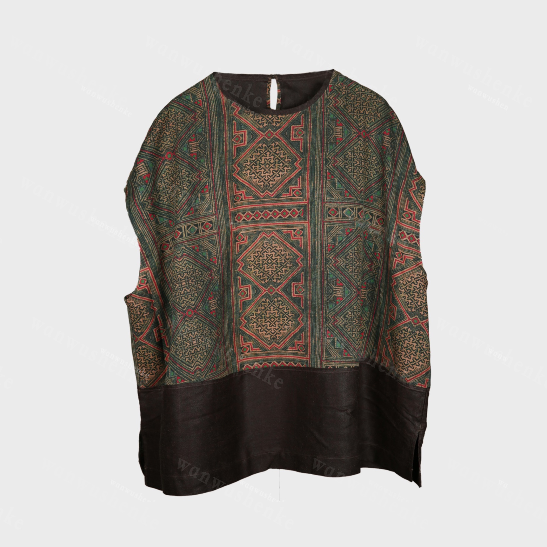 万物身客 荼·35577 香云纱背心植物染套头衫时尚中式圆领印花