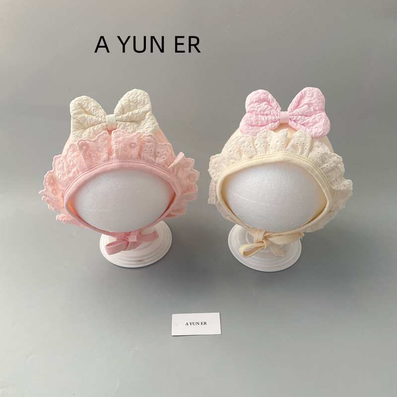 婴儿帽子春秋薄款宝宝女洋气护耳帽婴幼儿公主风护囟门花边宫廷帽