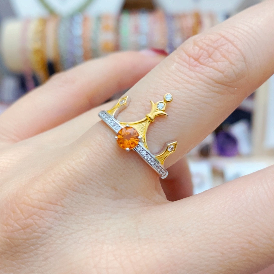 石榴石（芬达石）戒指银S925镶嵌