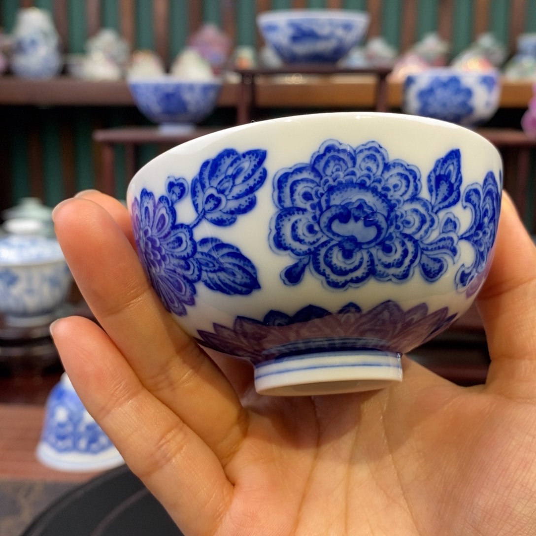 蓝钰青花茶花主人杯