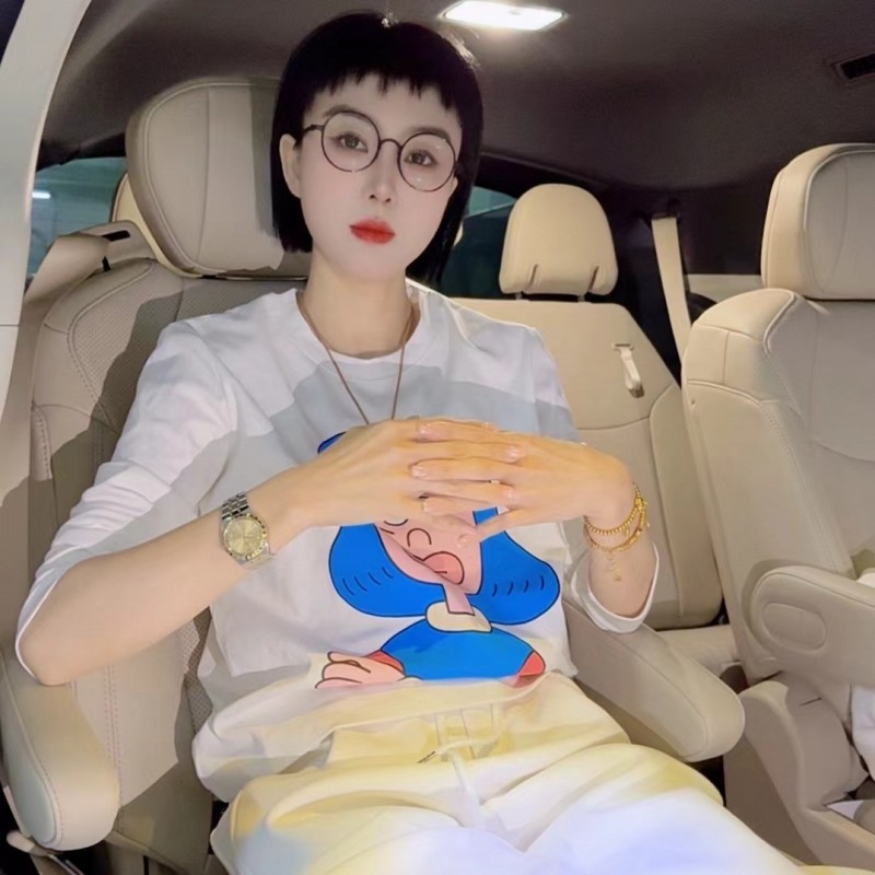 （大嘴唇美女）秋款卡通长袖春秋上衣时尚百搭宽松潮流设计师款1