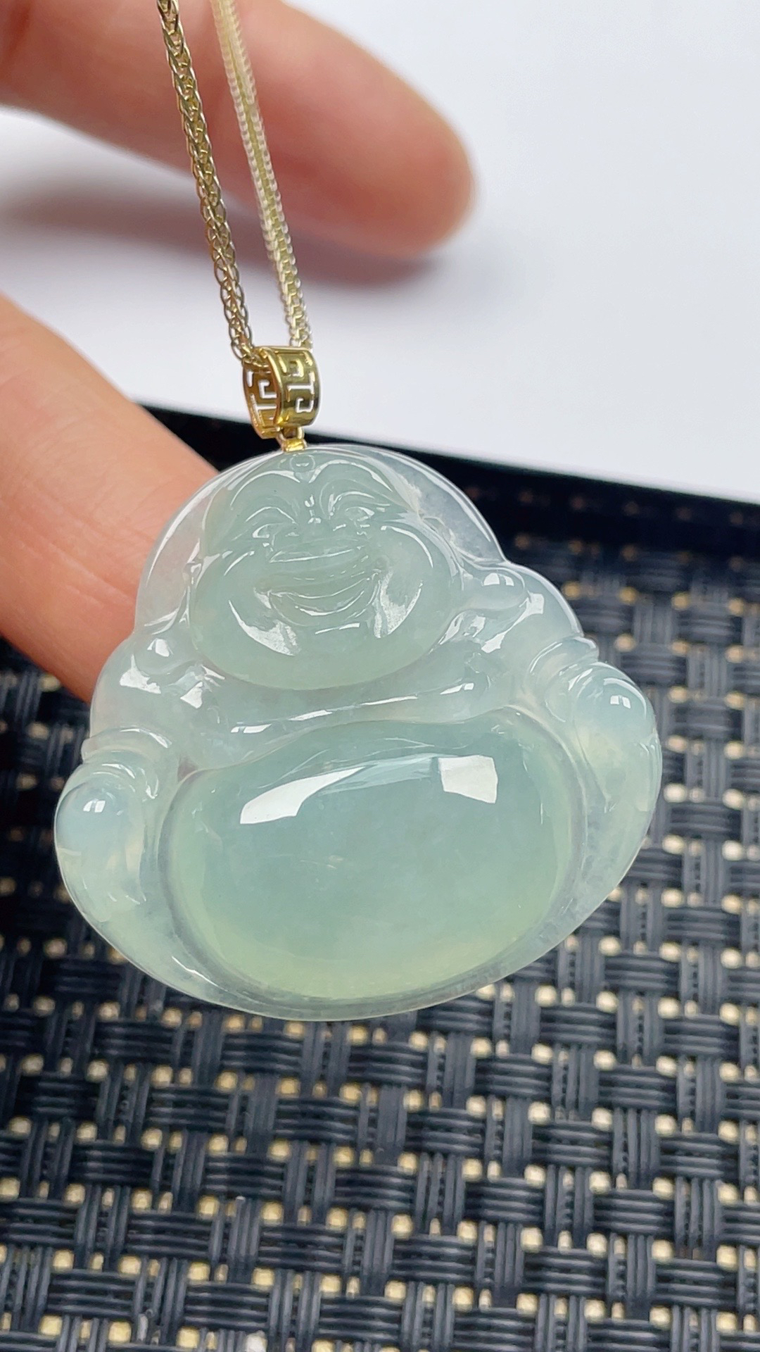 缅甸天然翡翠A货冰晴佛公吊坠尺寸34.3-36-8.7
