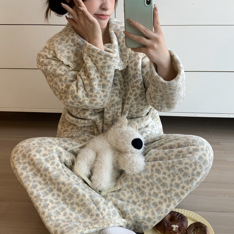 ［洋洋小店］韩系懒人娃娃领加厚睡衣家居服女保暖套装
