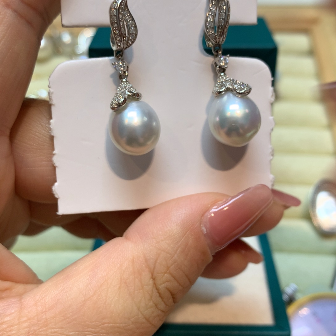 海水珍珠耳饰银S925镶嵌