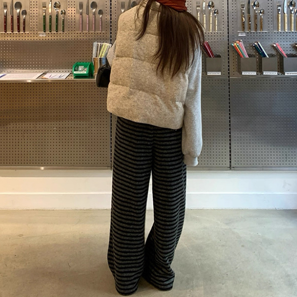 冬季【厚绒条纹羊毛裤】挺阔有型质感超好羊毛混纺条纹直筒阔腿裤