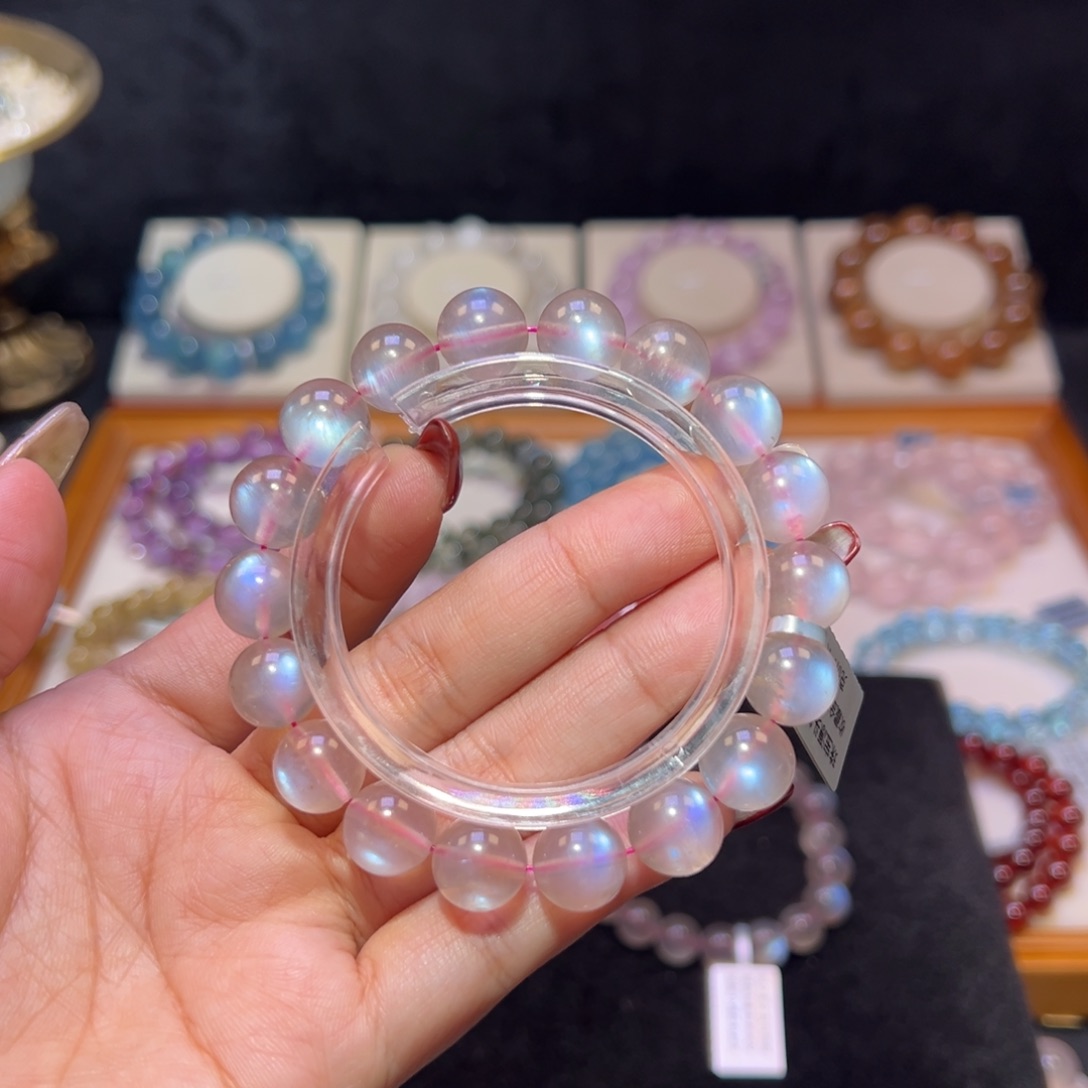 拉长石手串未镶嵌粉月光11.2m m