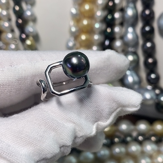 海水珍珠戒指银S925镶嵌9-10