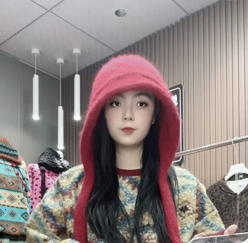 红色女秋冬针织帽慵懒风针织包头帽加厚帽子网红四季通用