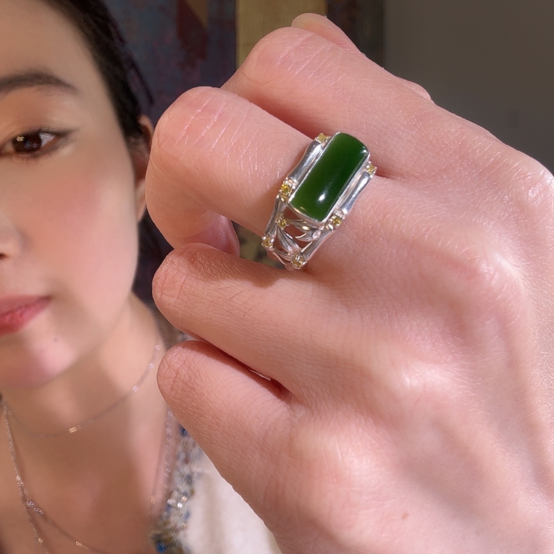 和田玉银S925镶嵌戒指