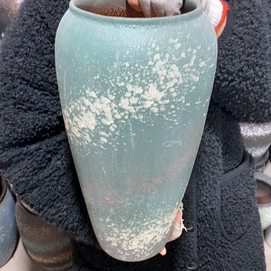 紫砂花盆口15高38，绿泼墨，处理