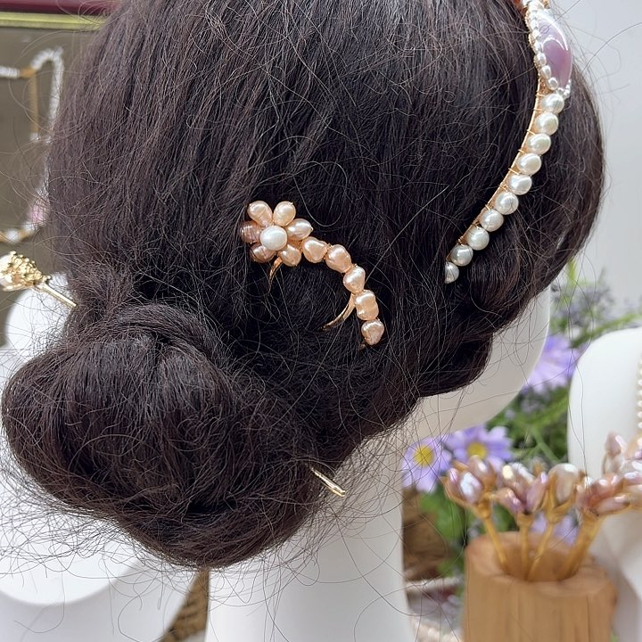 淡水珍珠发饰银S925镶嵌