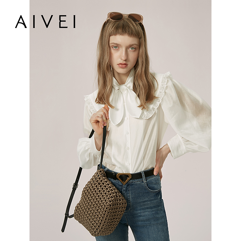 AIVEI春夏季职场减龄千金荷叶边雪纺衬衫R016X006