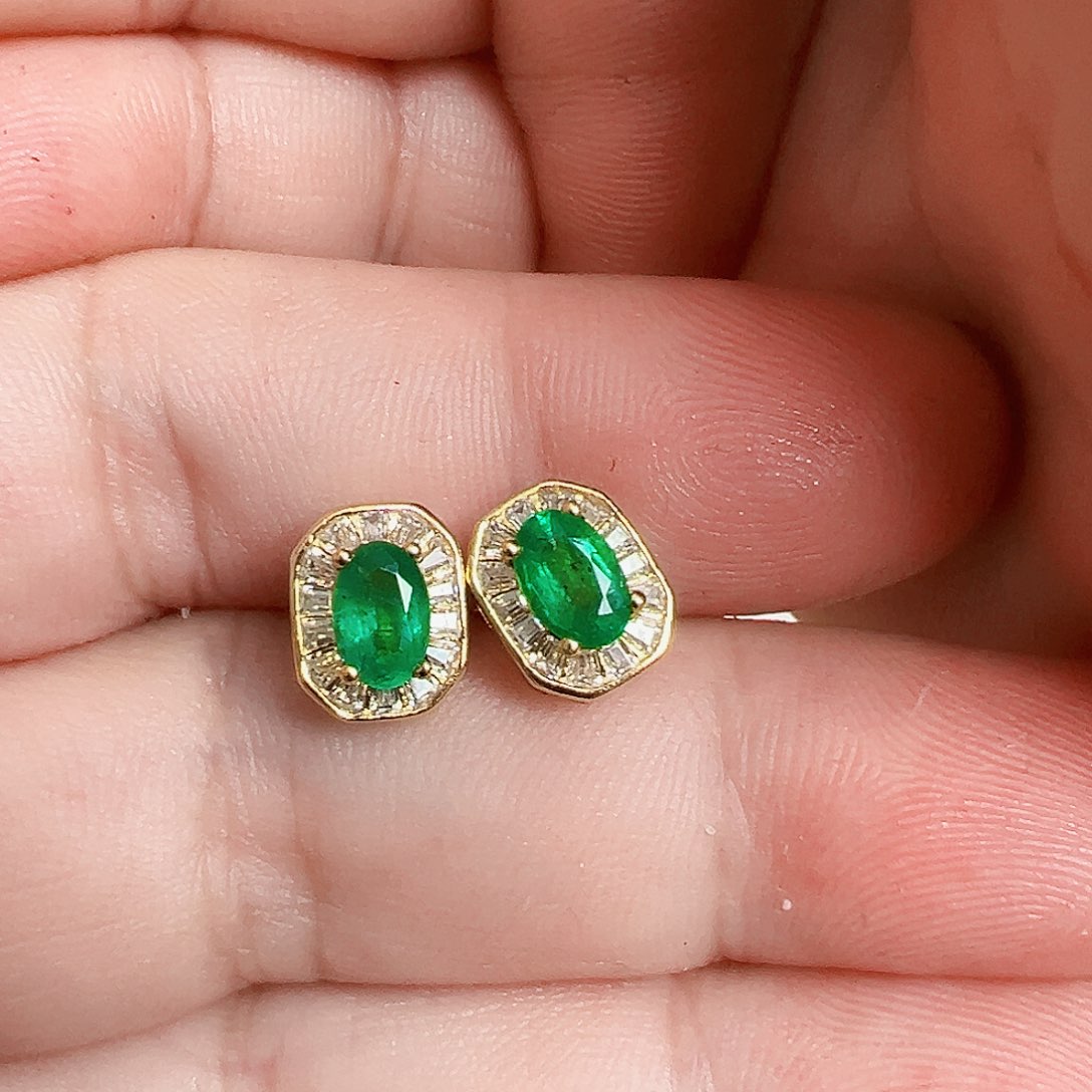 祖母绿耳钉银S925镶嵌美*王