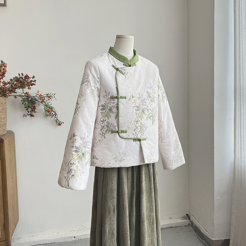 4220《绘竹萤枭枭》原创2024秋冬国风夹棉外套气质文艺印花棉服