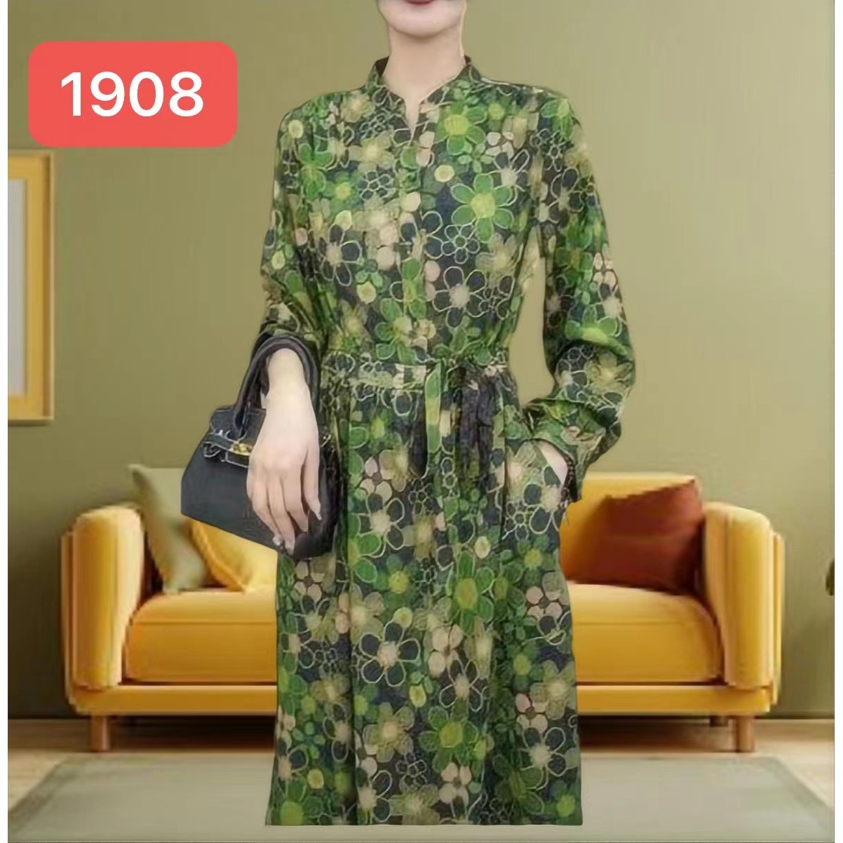 1908-36橘色 新款舒适时尚印花双面穿连衣裙