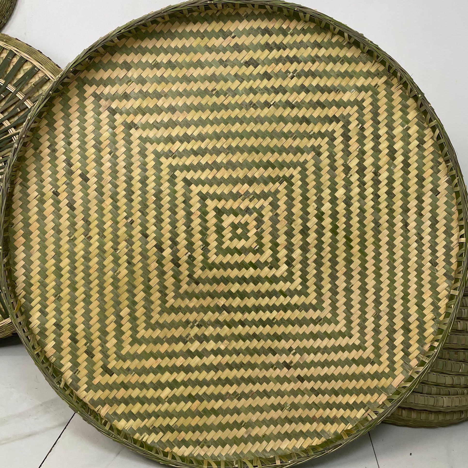 直径110cm精编花纹篮盘簸箕晾晒粮食干货家用竹青篾锁边包邮到家
