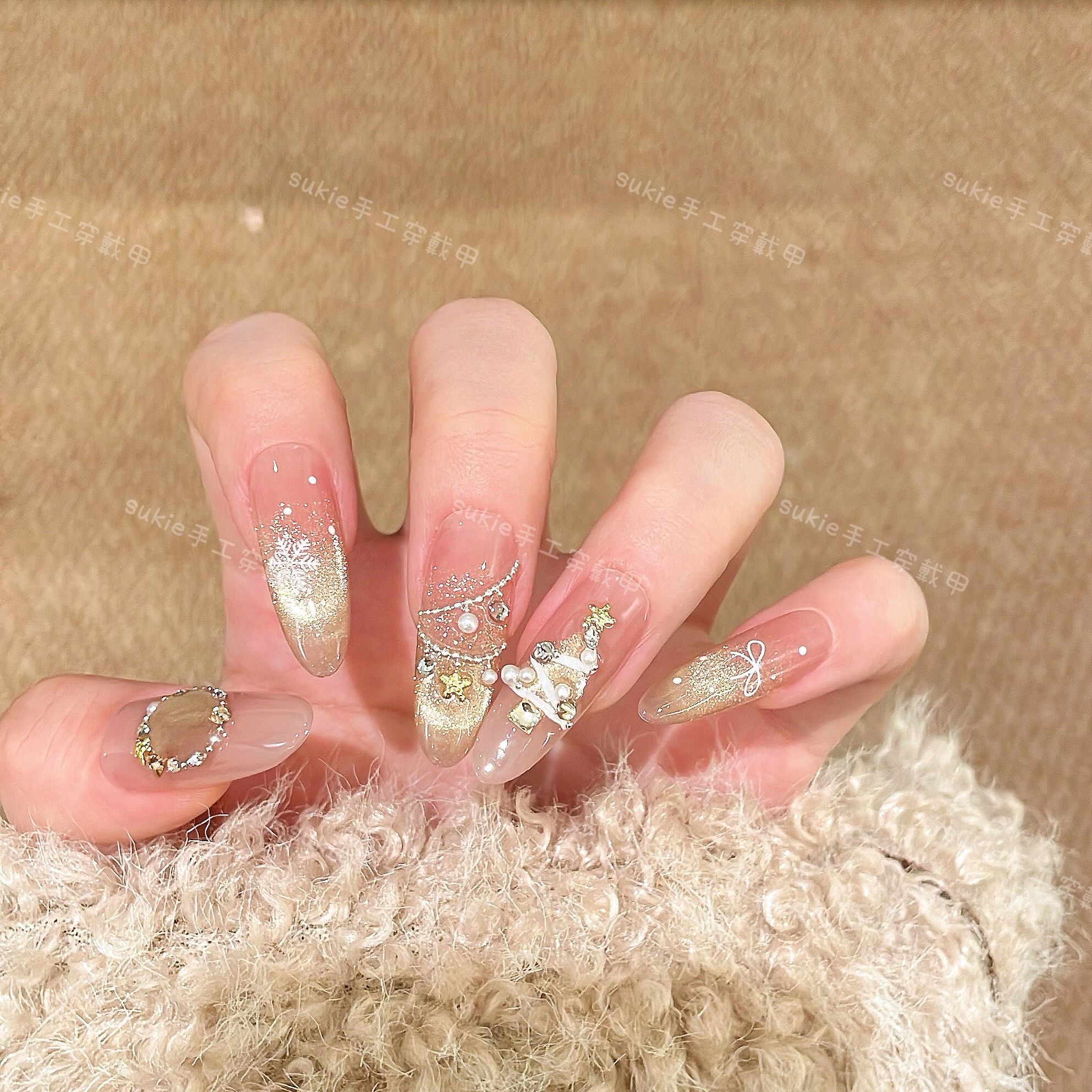 【金色圣诞】冬季圣诞款设计穿戴甲温柔纯手工气质纯欲ins风