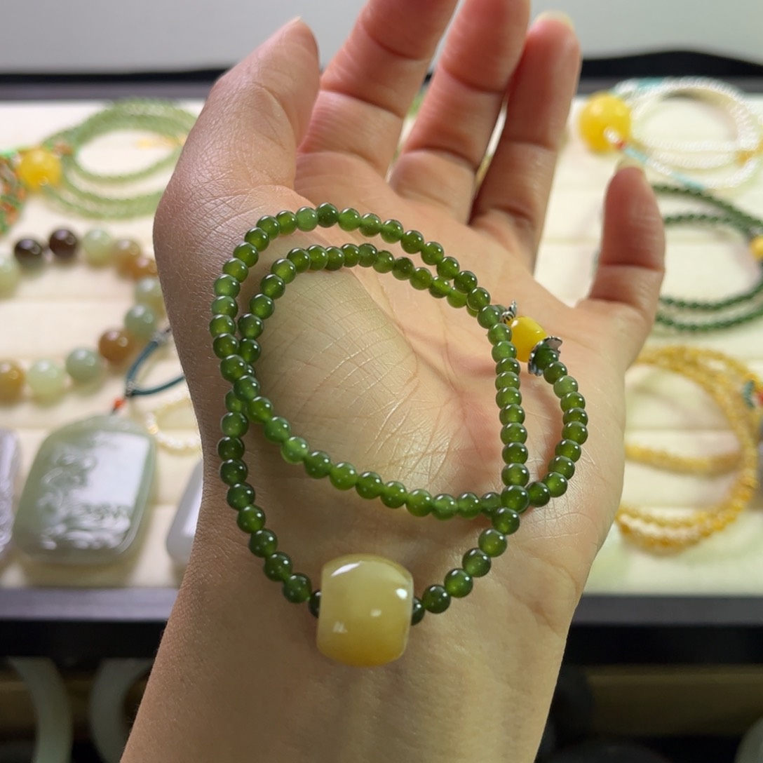 和田玉（碧玉）两圈手链未镶嵌