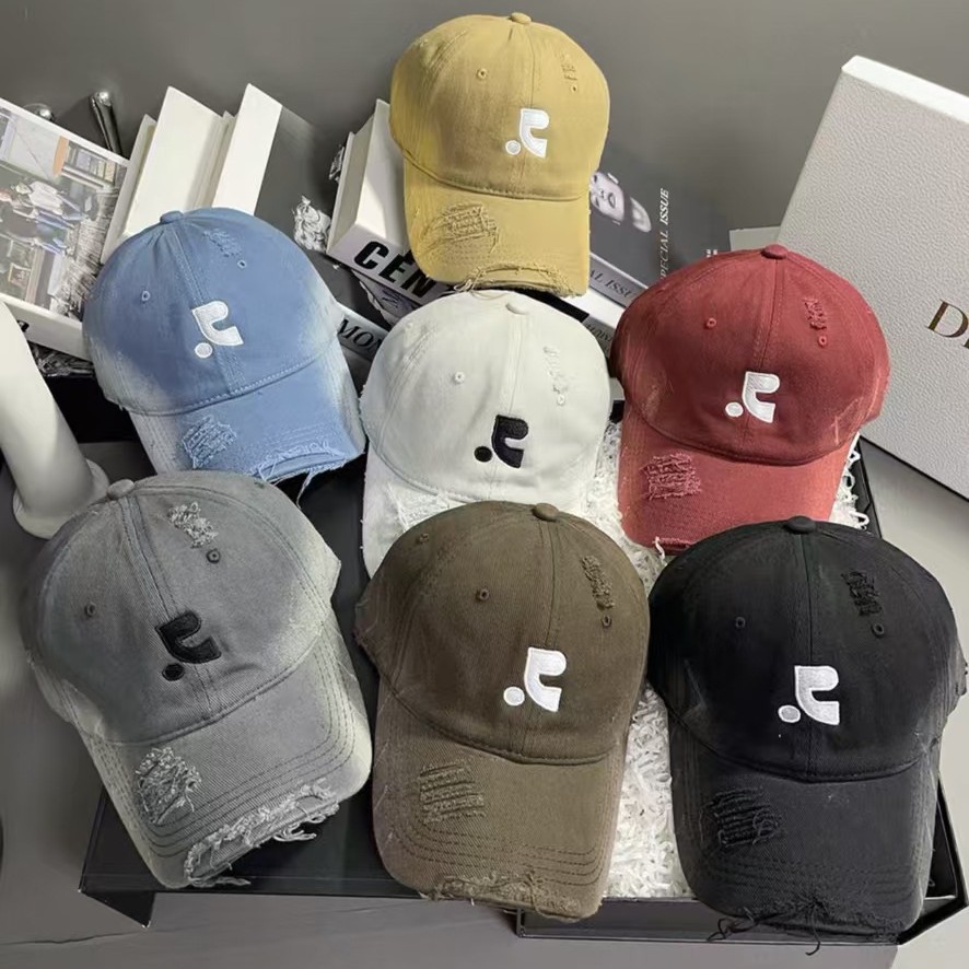 热巴同款美式棒球帽子女夏做旧破洞字母刺绣大头围显脸小鸭舌帽潮