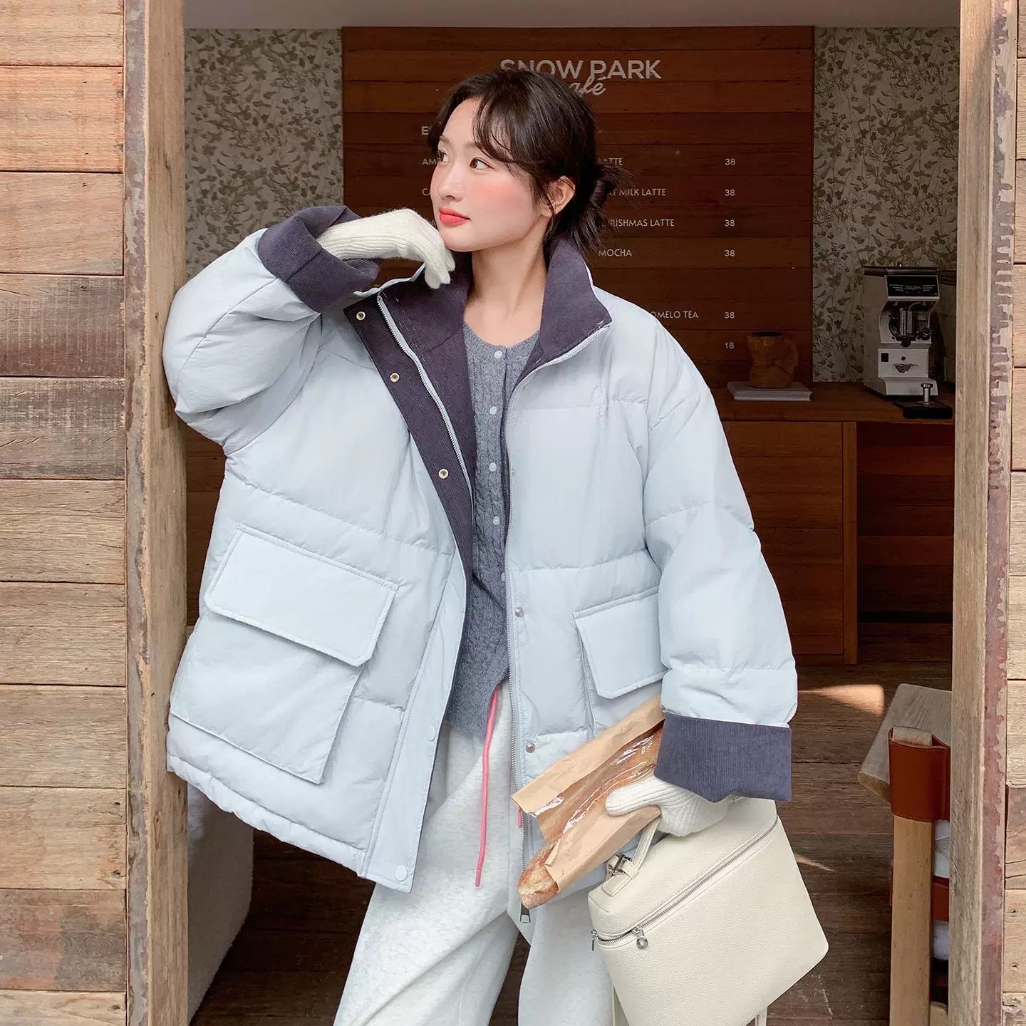 【李姑娘专属】8899韩系减龄撞色拼接立领羽绒服