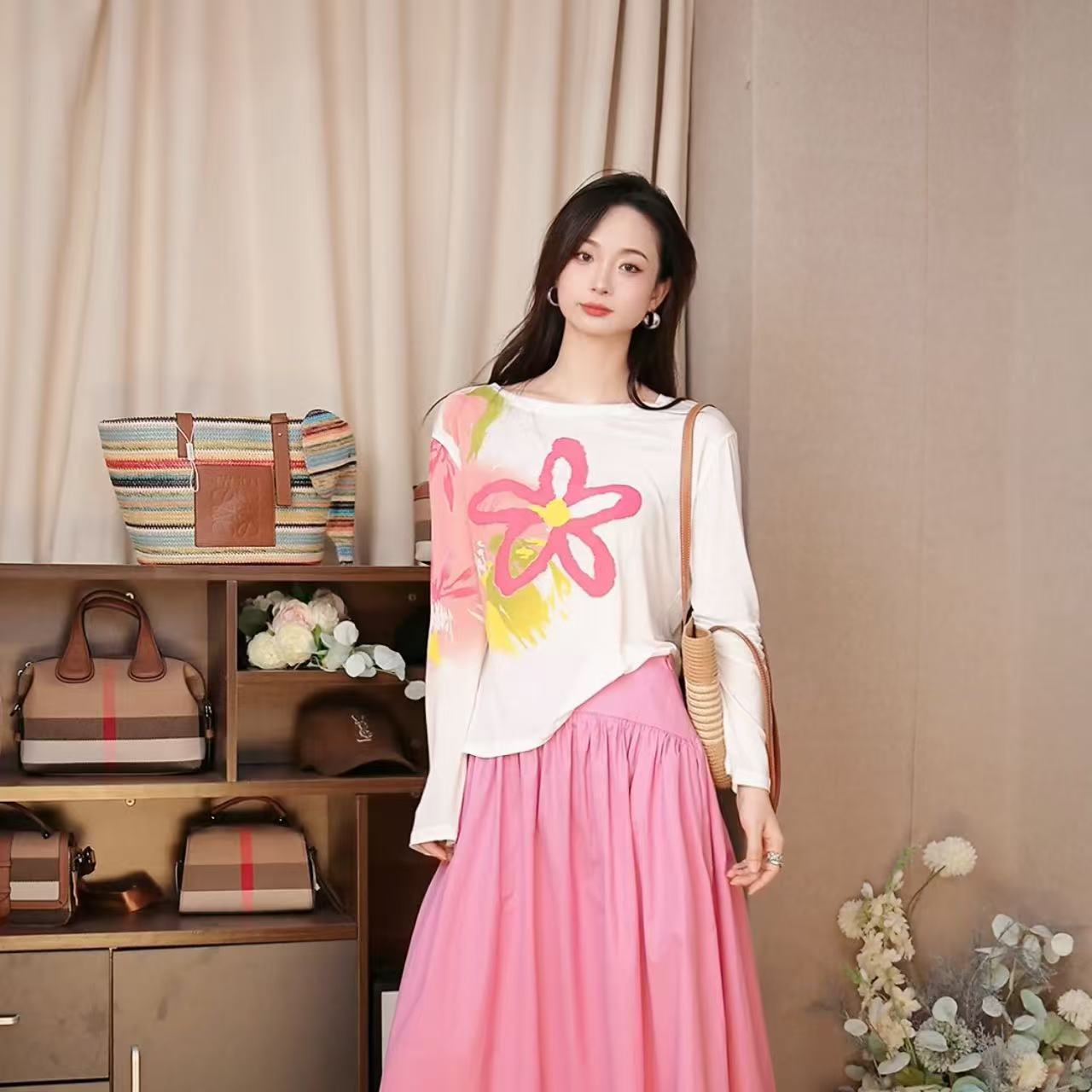 【太阳花】天丝面膜T恤女欧洲站2025秋装新款女装薄款长袖防晒衣潮