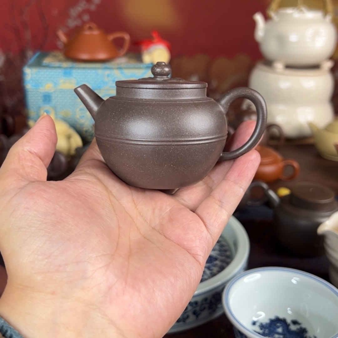 紫砂茶壶高执 紫泥气窑 半手工 150cc 